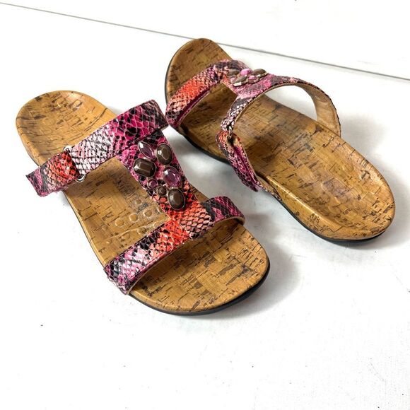 Vionic Flat Strappy Slide Sandals Womens 9 Snake Skin Print Embellished Open Toe - Picture 3 of 10